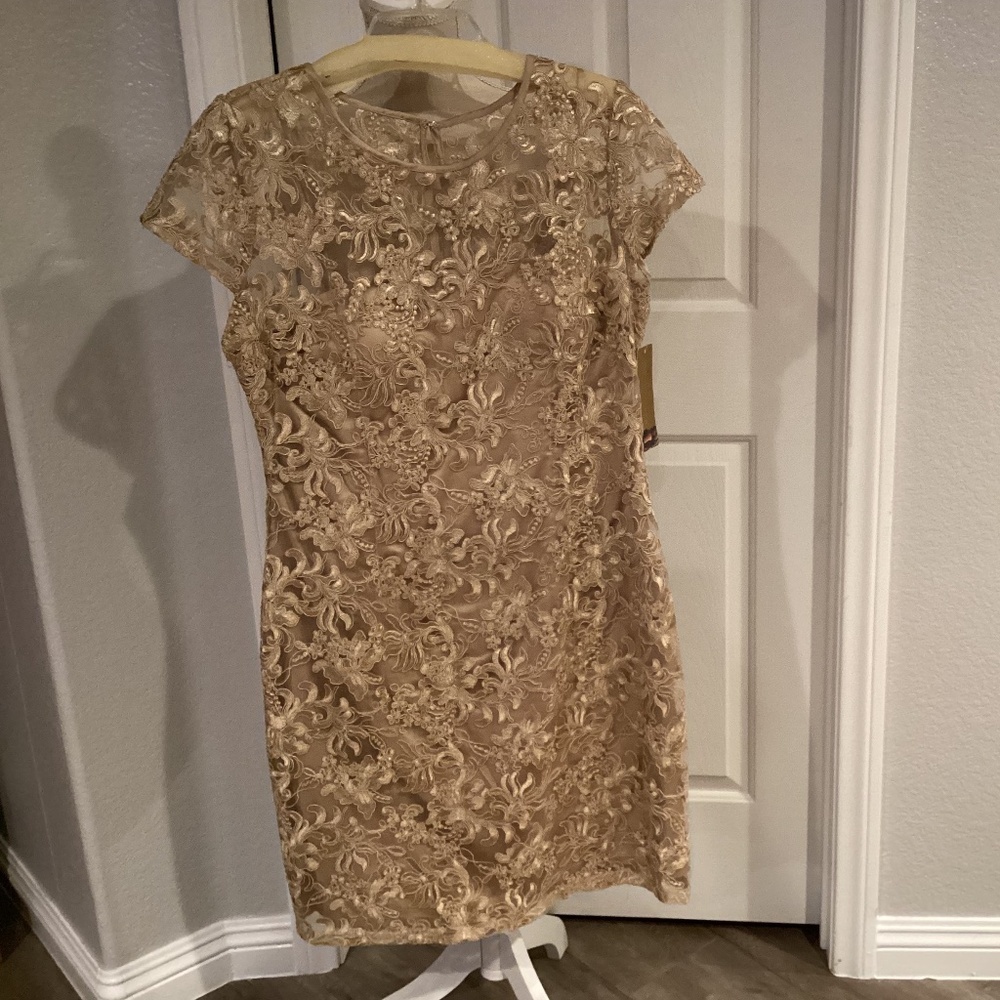 Kataya Lace Designed Dress, Size 10, Color Champagne